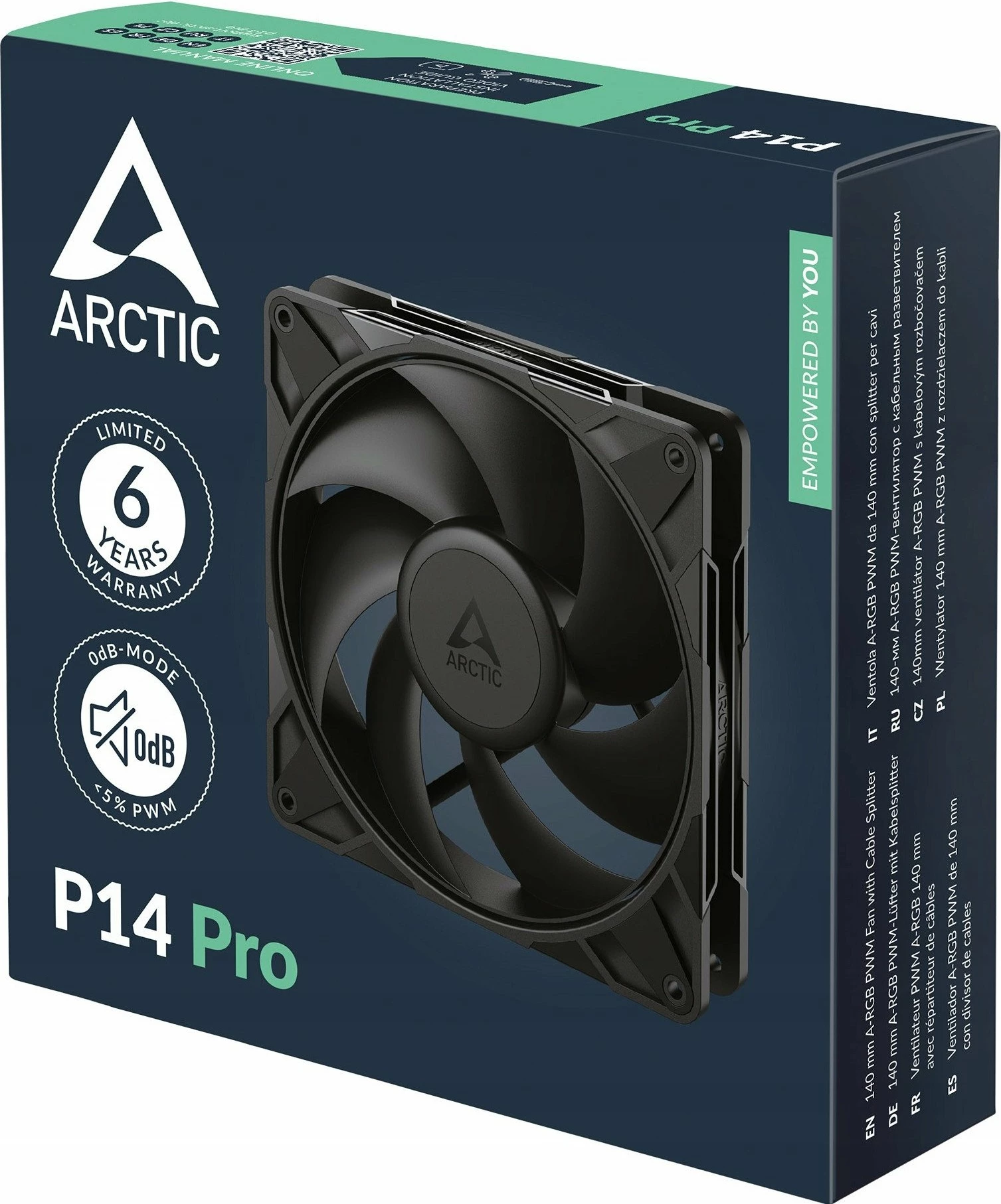 Ventilator kompjuteri Arctic P14 Pro PST ACFAN00314A 140mm 4-pin PWM, i zi, 1 copë