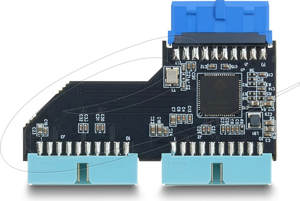 Hub USB 5 Gbps DeLOCK, 20-pin internal, 1x 20-pin femër në 2x 20-pin mashkull, zi/blu