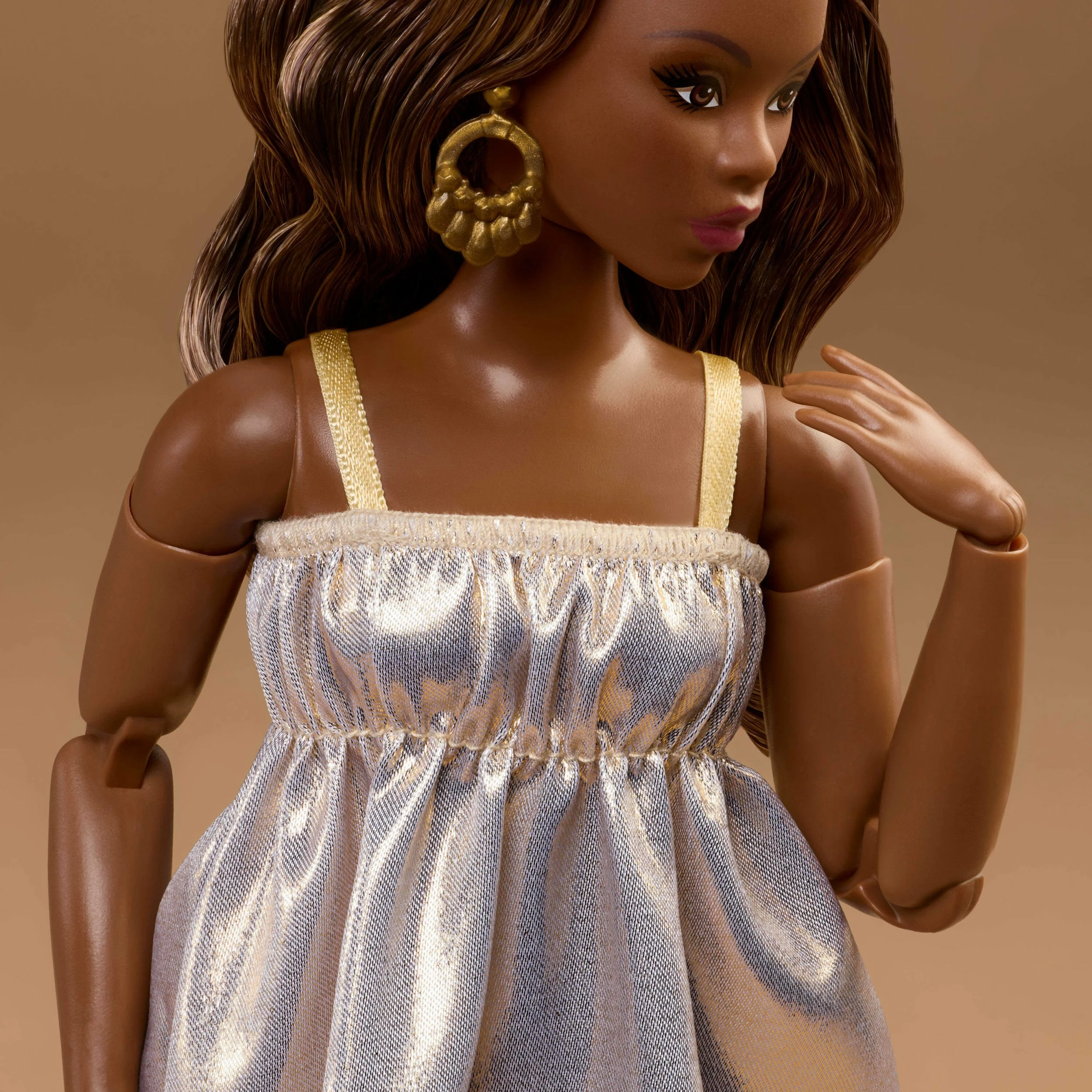 Kukull Barbie Mattel Signature Basics Model 09 JJX28, me qëndrim dhe certifikatë, bezhë/ari
