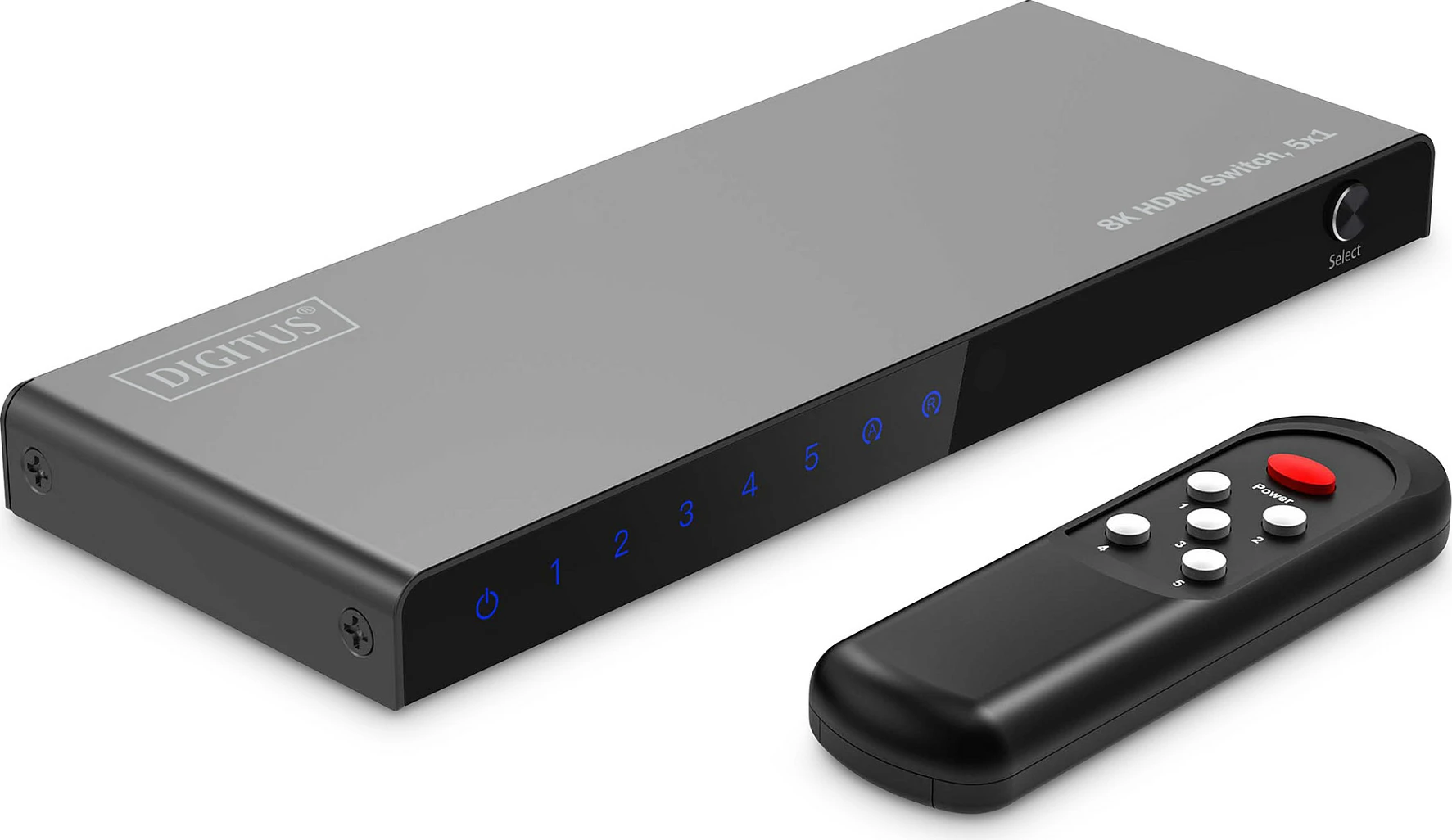Switch HDMI Digitus 8K, 5x1, HDMI, USB Type-C, Metal, Ngjyrë e zezë