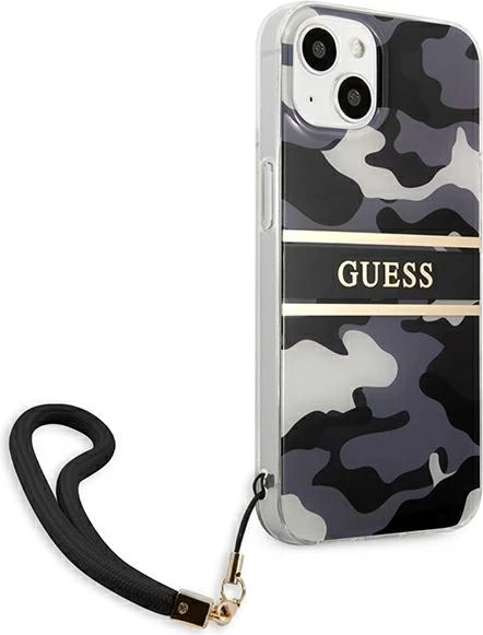Mbështjellës Guess GUHCP13MKCABBK për iPhone 13, 6.1", Camo, i zi, me varëse