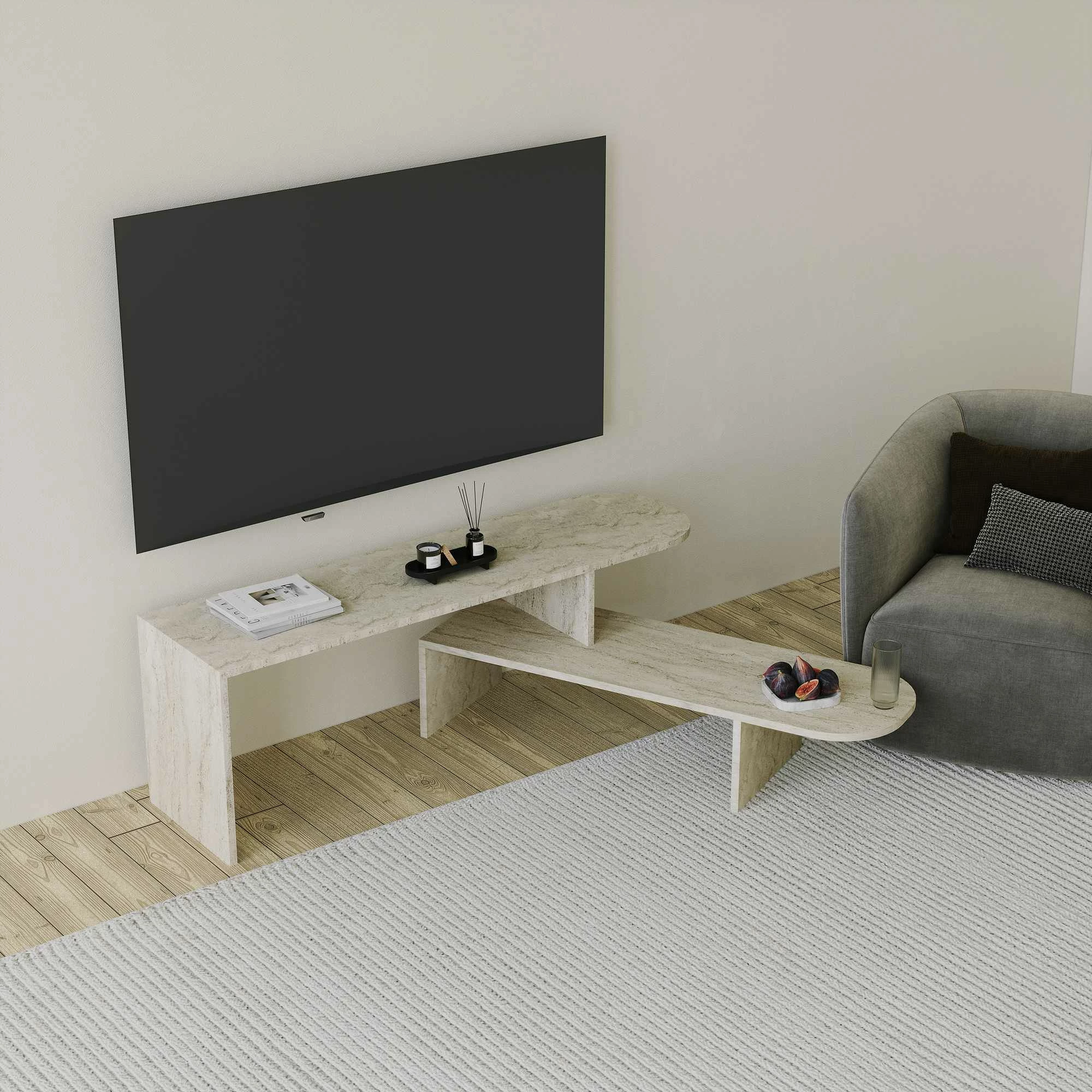 Komodë TV Skye Decor, Puzzle, ngjyrë travertine
