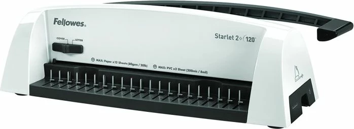 makinë lidhëse dokumentesh Fellowes Starlet 2+ manuale, kapacitet lidhje 120 fletë, shpinë plastike 16 mm, bardhë/zezë