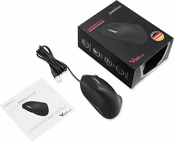 Maus Perixx Perimice-515 II 1600 DPI, USB me kabllo, 6 butona, vertikal ergonomik, e zezë