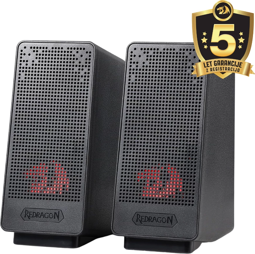 Altoparlantë Redragon Ranch GS513 2.0, USB + 3.5mm, me LED të kuq, të zeza, set 2 copë