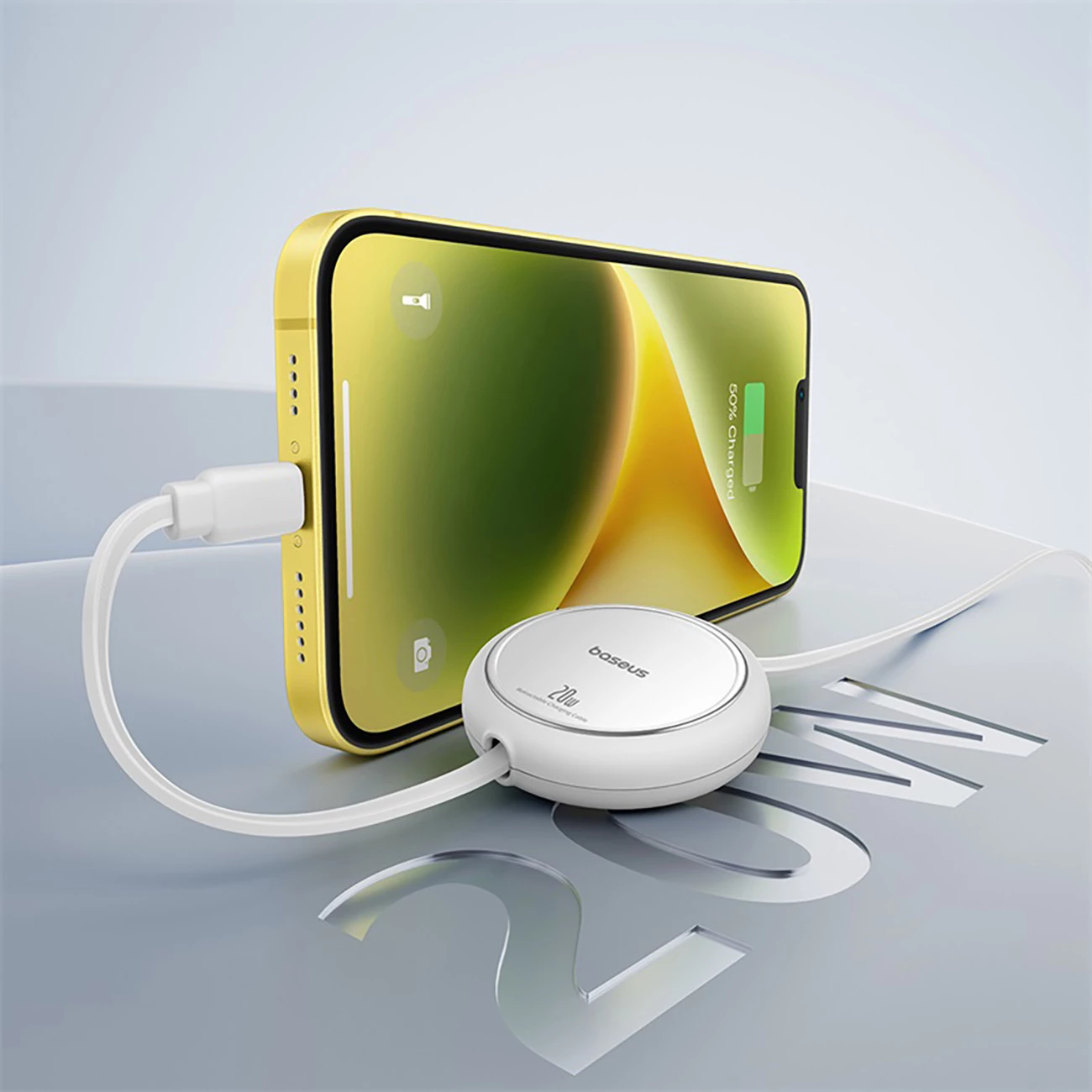 Kabllo tërheqëse Baseus Free2Pull, USB-C / Lightning, 1m, 20W, Bardhë