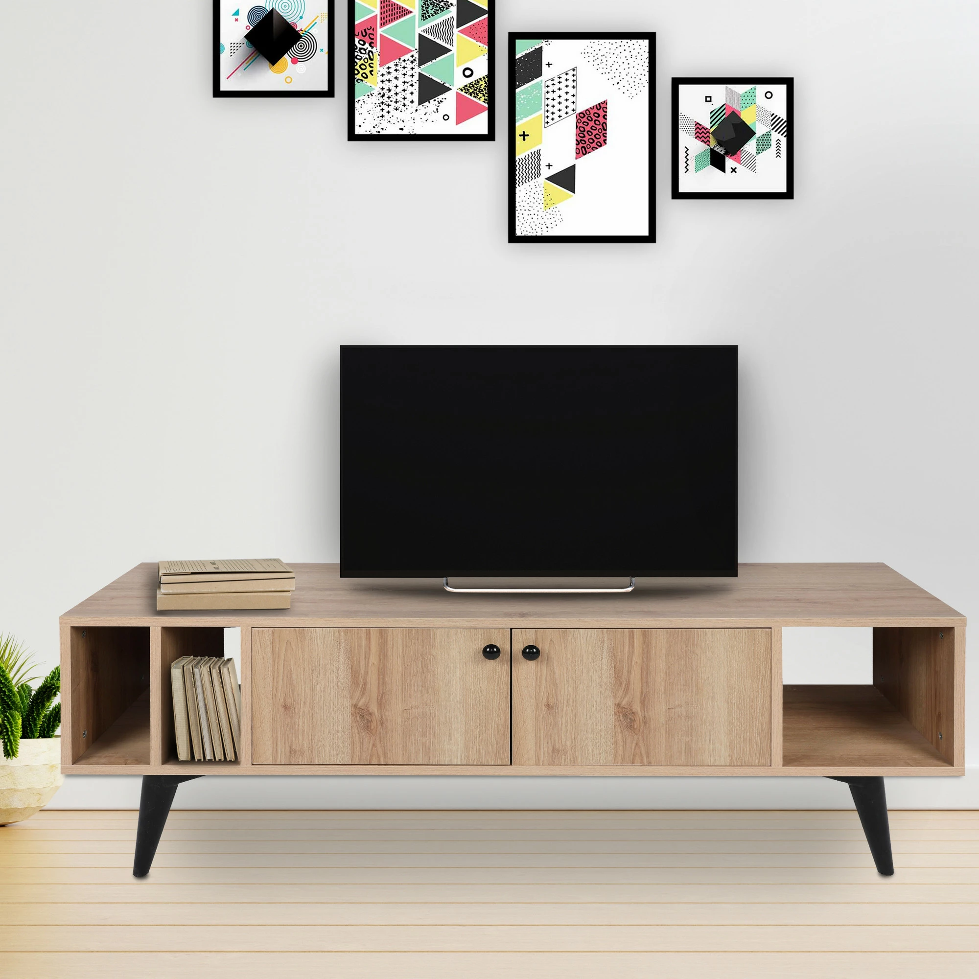 Komodë TV Skye Decor, ngjyrë lis dhe e zezë, Sidney