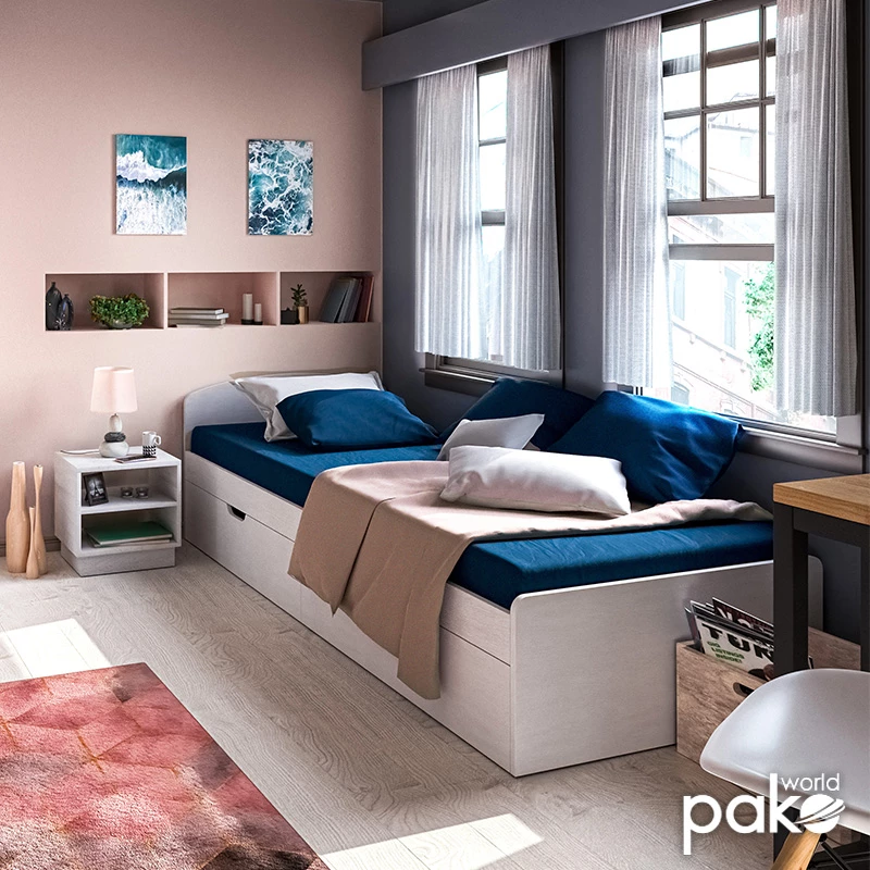 Krevat i bardhë me hapësirë ruajtjeje, 90x200cm