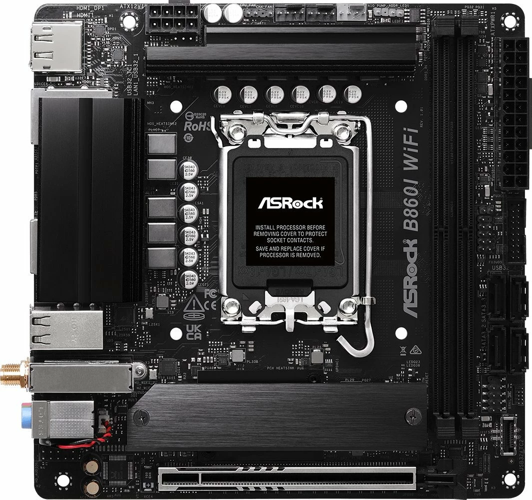 Pllakë amë ASRock B860I WiFi Mini-ITX, e zezë, me 2 antena WiFi