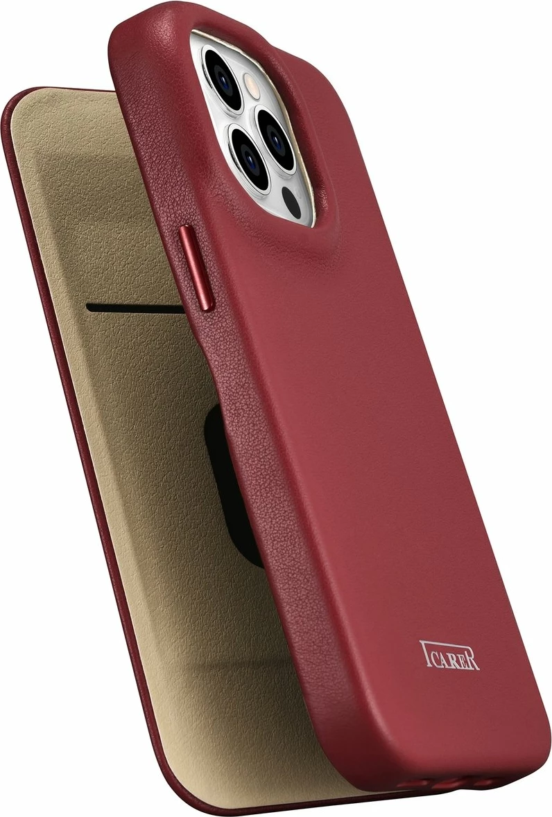 Mbështjellës iCarer CE Premium lëkurë folio për iPhone 14 Pro Max, MagSafe, Kuq