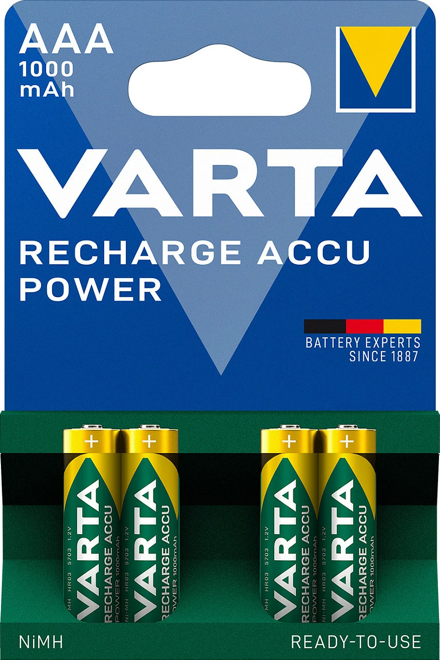 Bateri të rikarikueshme Varta 05703, AAA NiMH 1000mAh, 4 copë, ari/jeshile