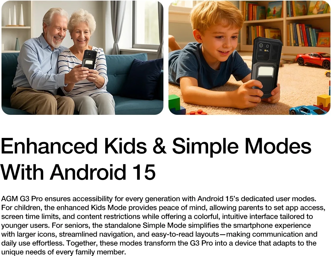 Celular AGM G3 Pro 12GB (+12GB) RAM / 512GB, kamerë termike, bateri 10000 mAh, zi/gri