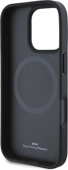 Mbështjellës BMW Leather Hot Stamp MagSafe për iPhone 16 Pro Max, i zi