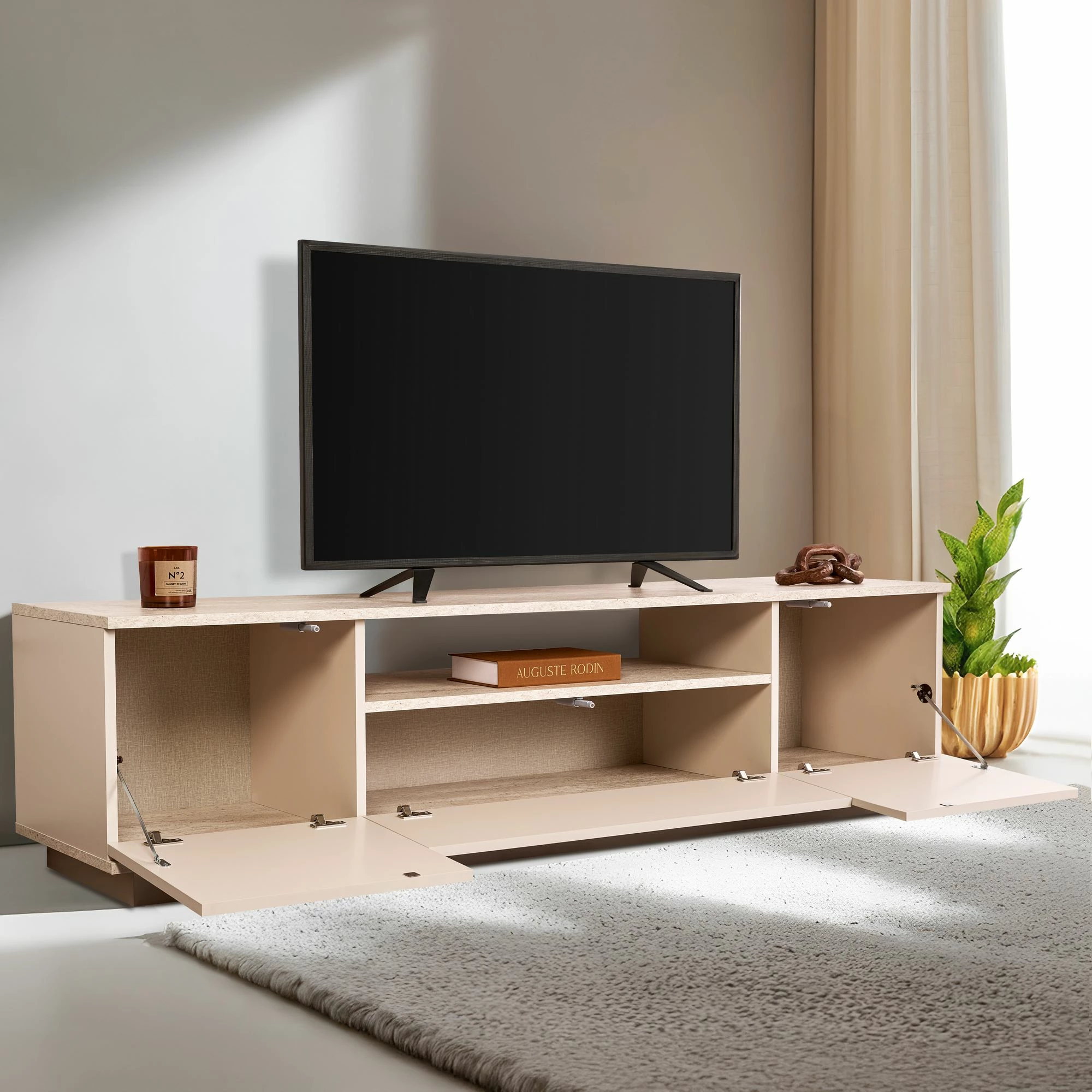 Komodë TV Skye Decor, Veramont - ngjyrë mink, travertin