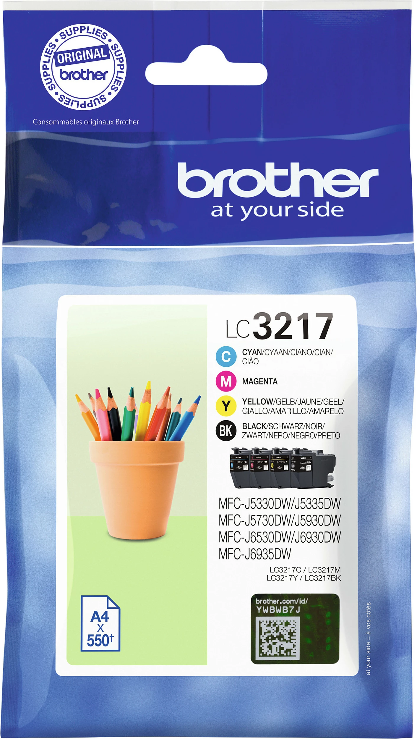 Kartrixha boje Brother LC3217VAL, multipack 4 copë, BK/C/M/Y, 550 faqe