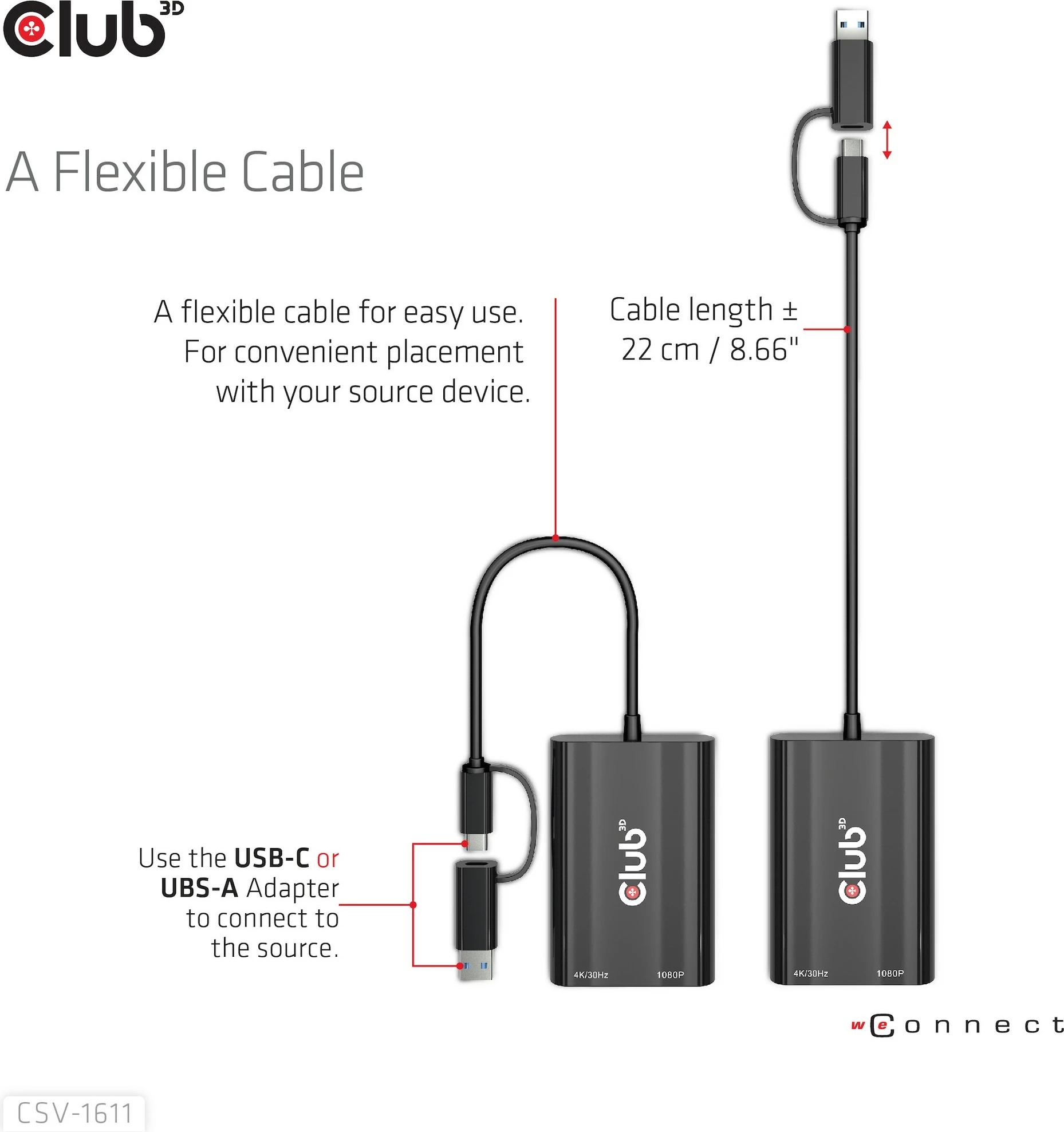 Adapter Club3D USB Type-C/A në HDMI/VGA, 4K, i zi