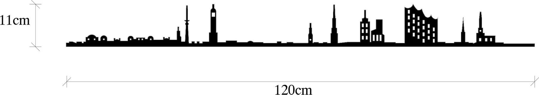 Aksesor muri dekorativ prej metali, Hamburg Skyline, ngjyrë e zezë