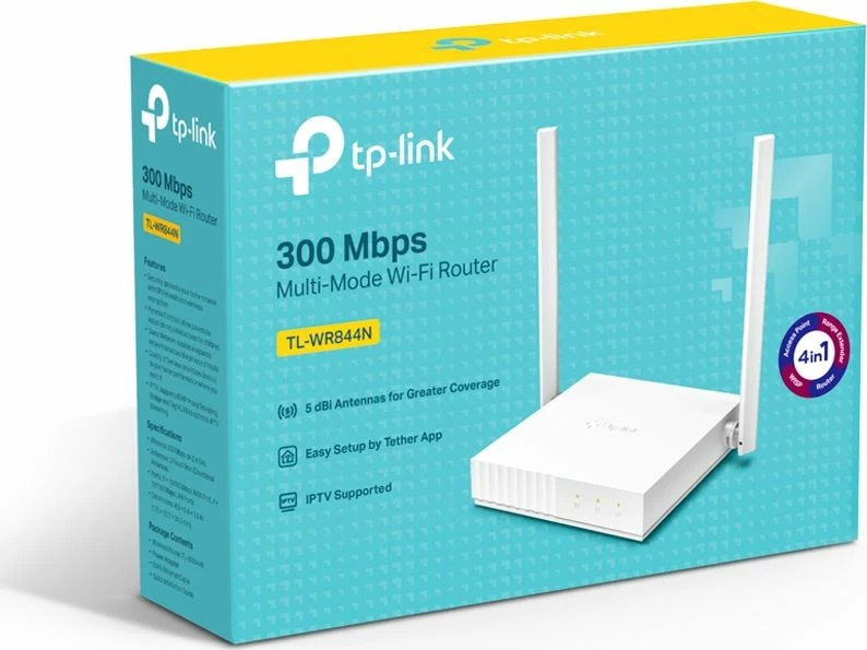 Router TP-Link TL-WR844N 300Mbps Wi‑Fi 4 (802.11n), 2 antena, 4x LAN + 1x WAN, i bardhë