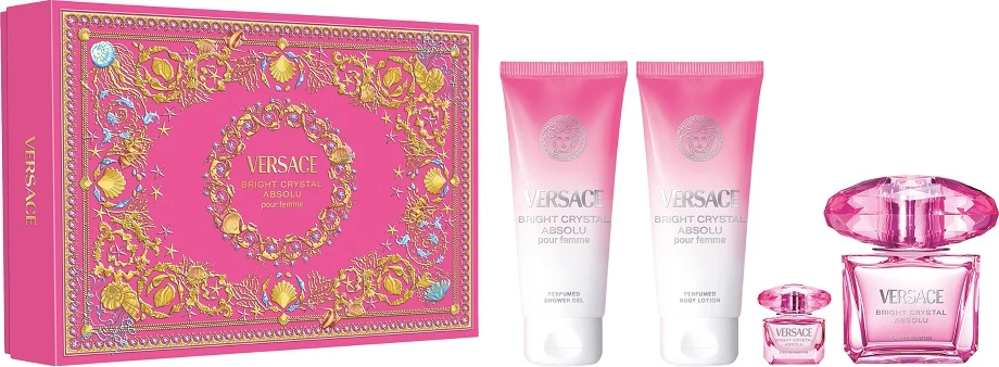 Set Eau de Parfum për femra Versace Bright Crystal Absolu, 90ml + 5ml + 100ml + 100ml