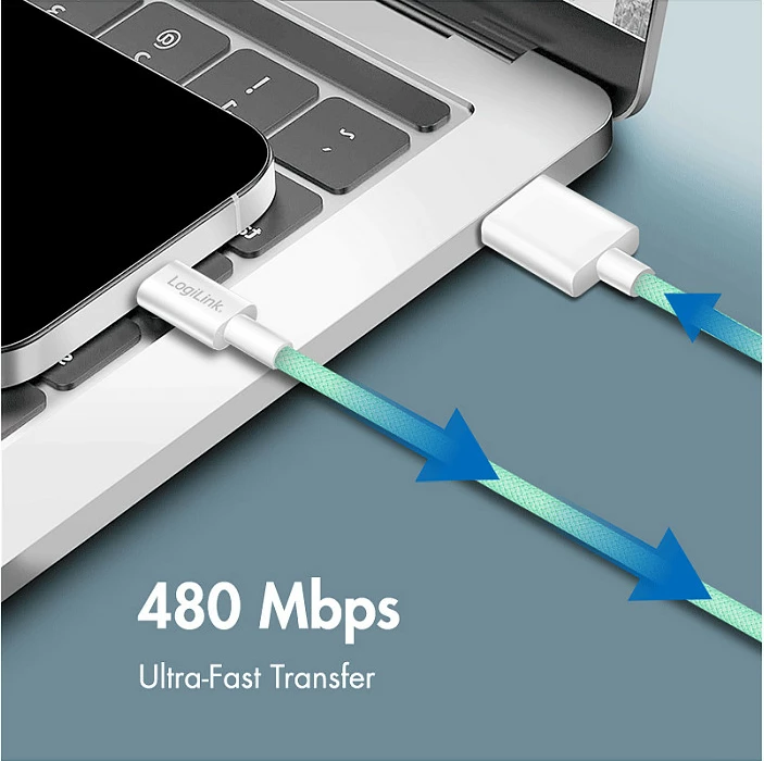 Kabllo USB 2.0 Type-C LogiLink, USB-A në USB-C, 0.5m, 60W, 480Mbps, jeshile