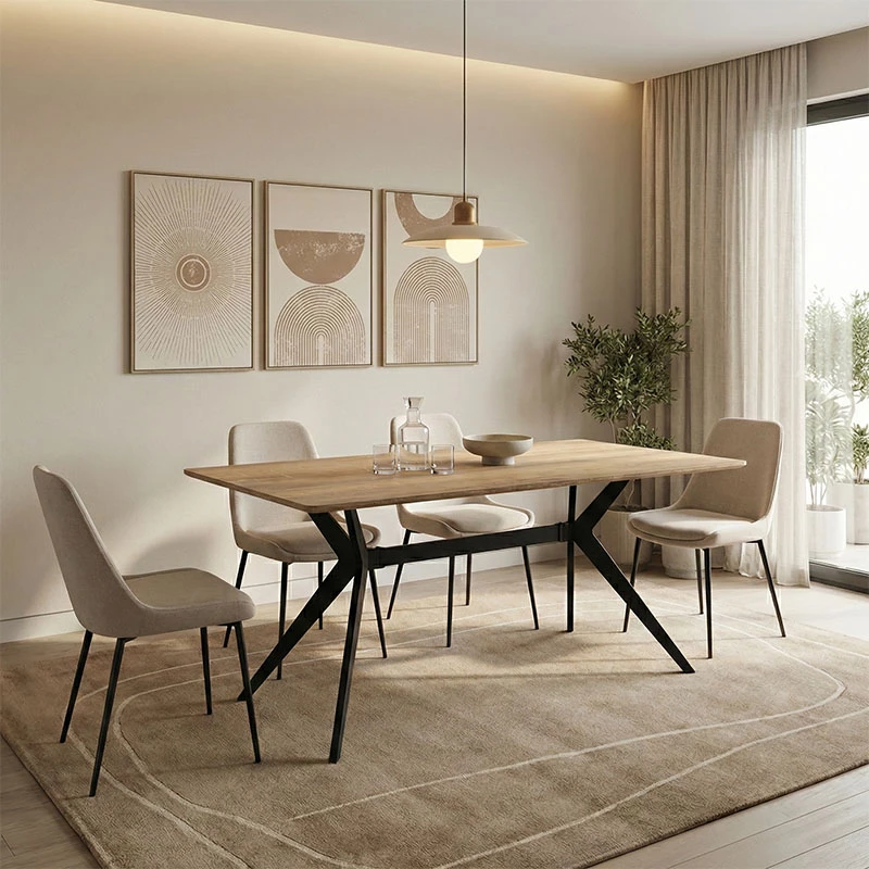 Tavolinë Ezali, sipërfaqe sonoma, këmbë metalike të zeza, 160x90x75cm