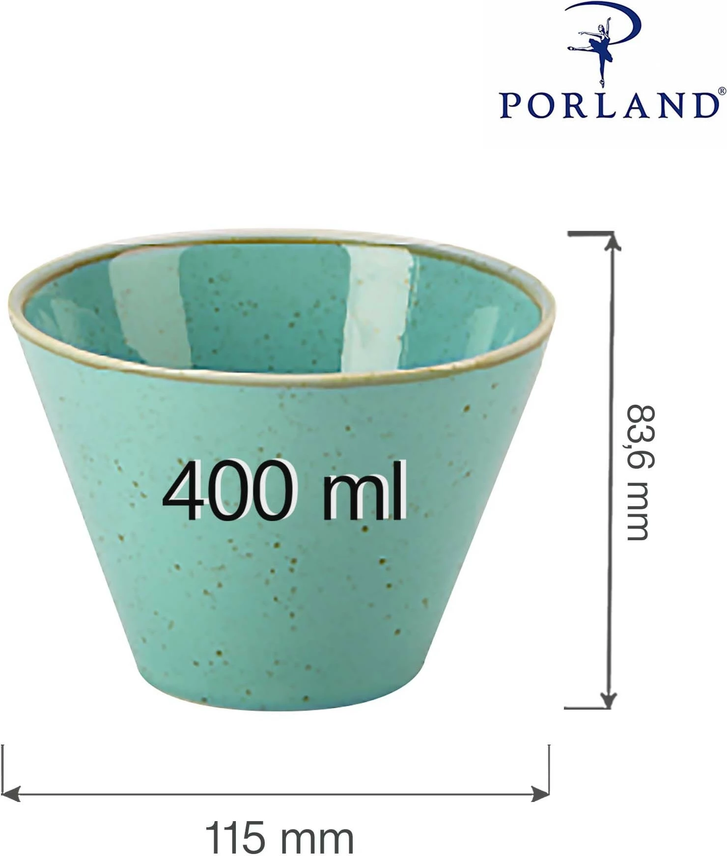 Tas konik Porland Seasons Laguna 400 ml, Ø115 mm, blu qielli, set 6 copë