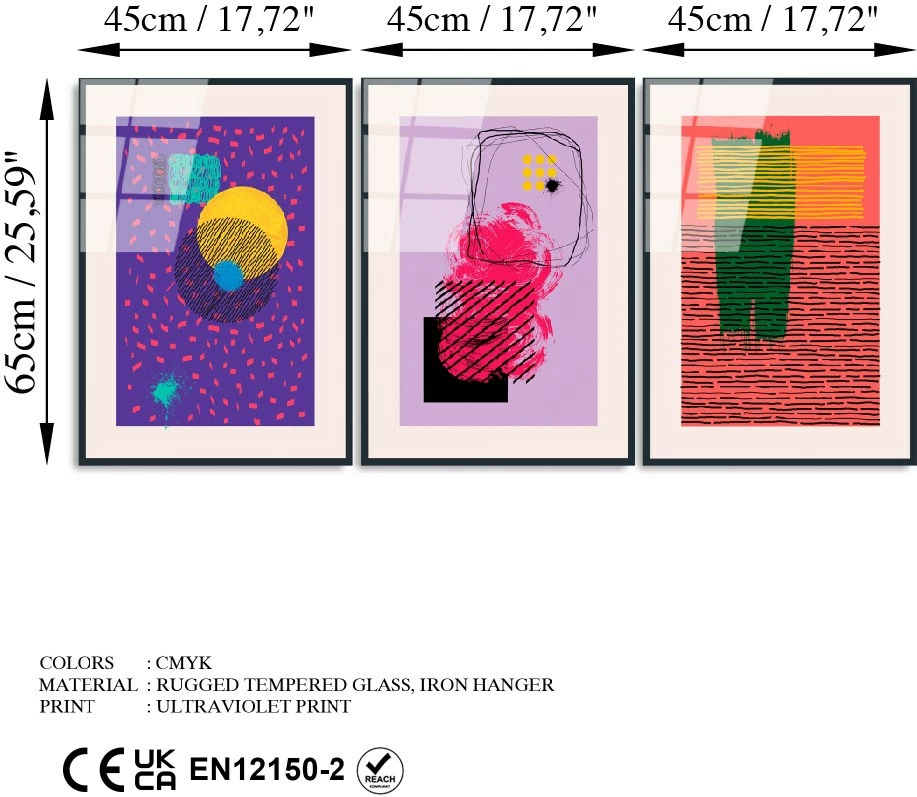 Pikturë dekorative xhami e temperuar (3 copë), Wallity, UV-940, 45x65 cm