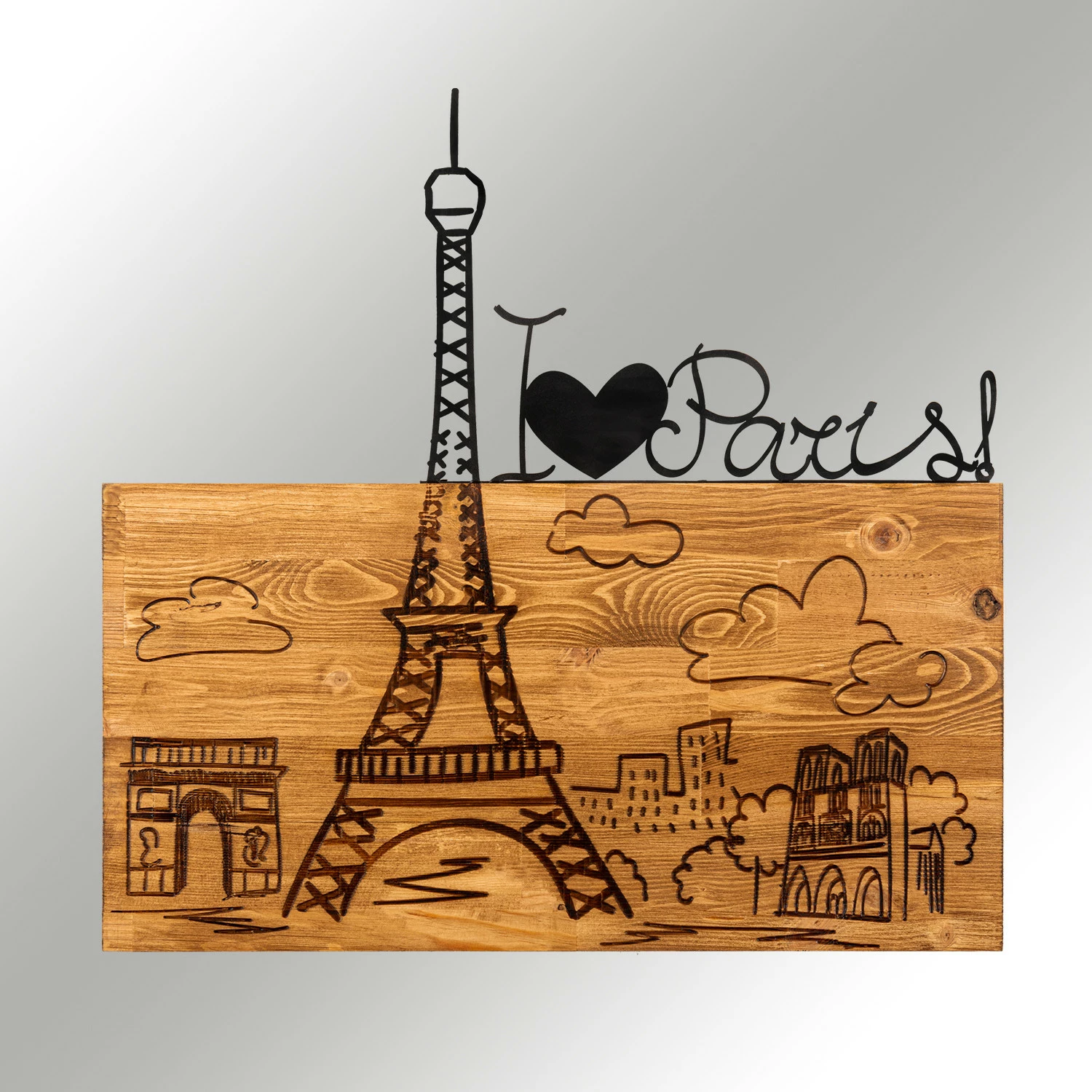 Aksesor dekorativ për mur, dru dhe metal, Wallity, I Love You Paris