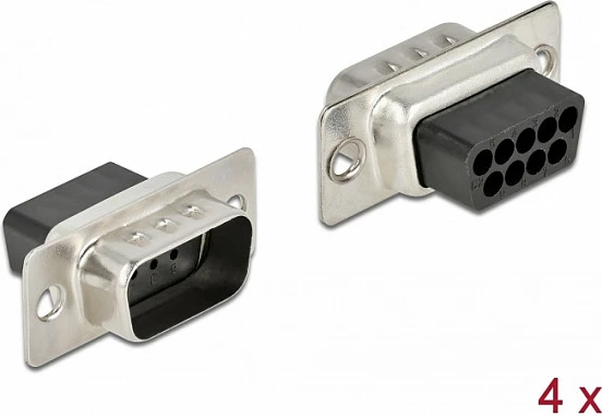 Konektor D-Sub 9-pin DeLOCK, crimp mashkull, metal, 4 copë, zi/argjend