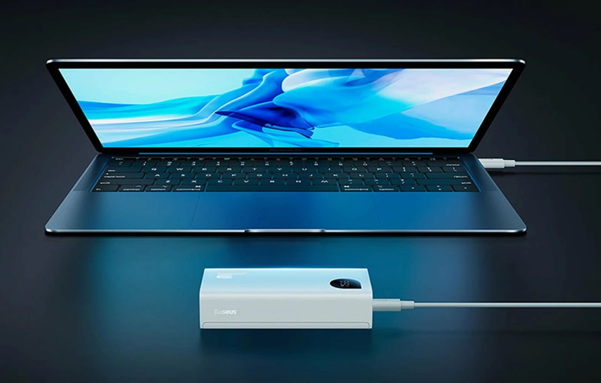 Powerbank Baseus Adaman2 10000mAh 30W PD me display, 3 porta, me kabllo USB-C 30cm, i bardhë