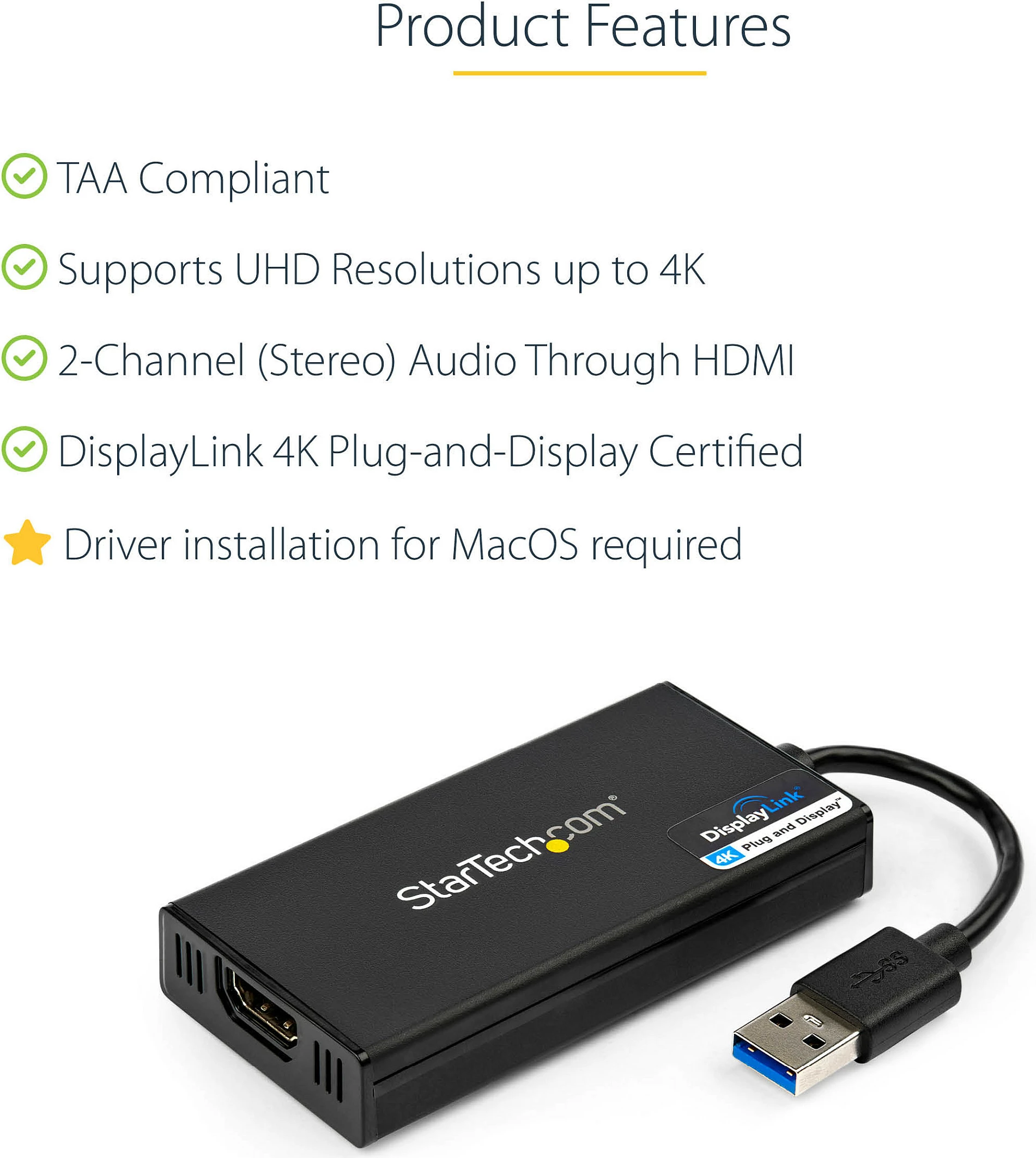 Adapter USB 3.0 në HDMI StarTech USB32HD4K, 4K@30Hz, DisplayLink, i zi