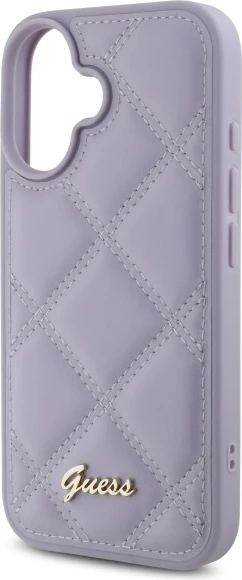 Mbështjellës Guess Quilted Metal Logo për iPhone 16, vjollcë e çelët