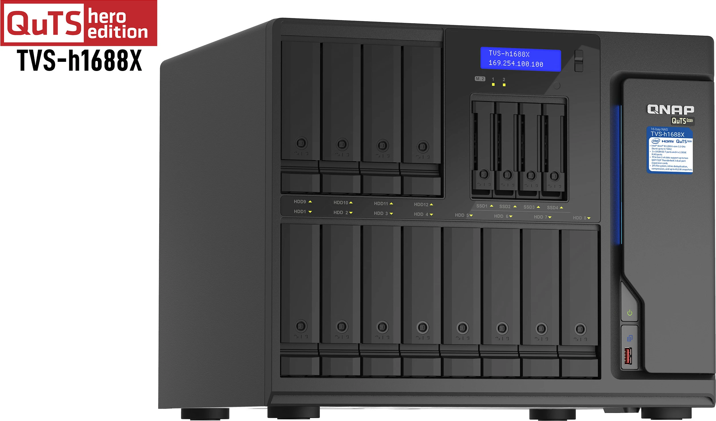 NAS QNAP TVS-h1688X, Intel Xeon W-1250, 32GB DDR4 ECC, Tower, 10GbE/2.5GbE, QuTS hero, e zezë