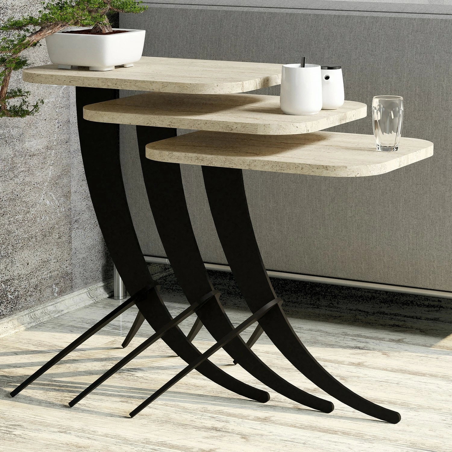 Set tavolinash të vendosshme (3 copë), Skye Decor, Pion 3, ngjyrë travertin