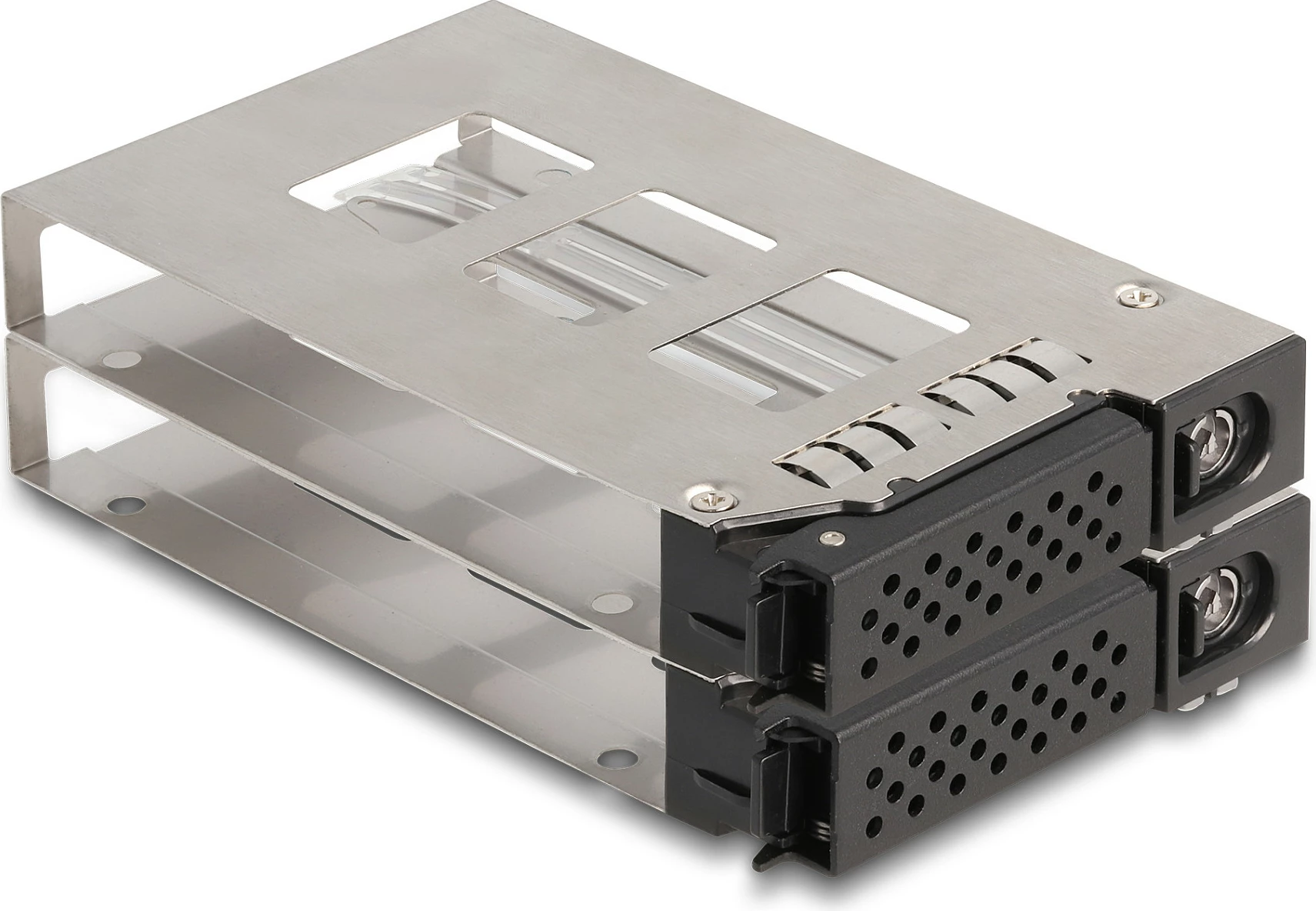 Rack mobil SSD DeLOCK Slim Bay, për 2x 2.5" U.2 NVMe, bay 5.25", Micro SAS/SATA, metal, i zi