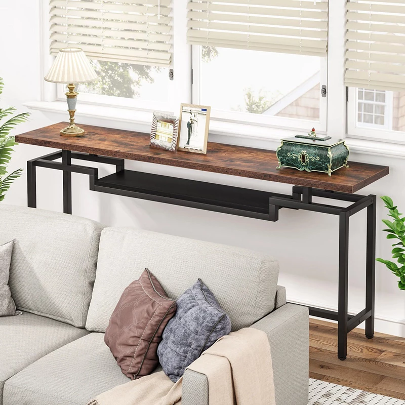 Konsolë Onole, metal i zi, dru arre, 180x35x82cm