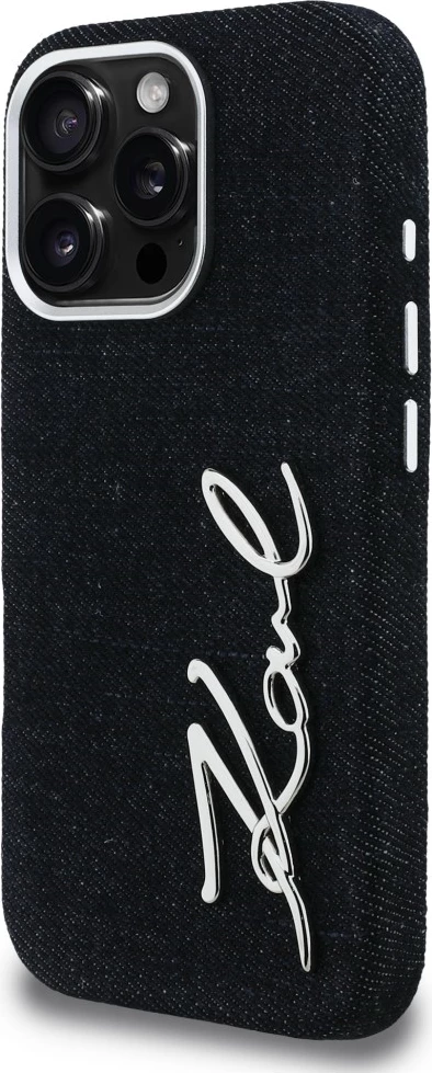 Mbështjellës Karl Lagerfeld Signature Jeans për iPhone 16 Pro Max, MagSafe, denim/eko-lëkurë, i zi, në kuti
