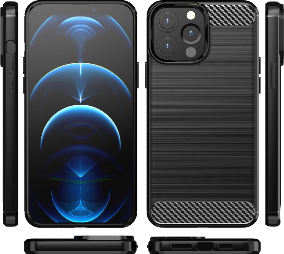 Mbështjellës Hurtel Carbon Case për iPhone 13 Pro Max, TPU, i zi