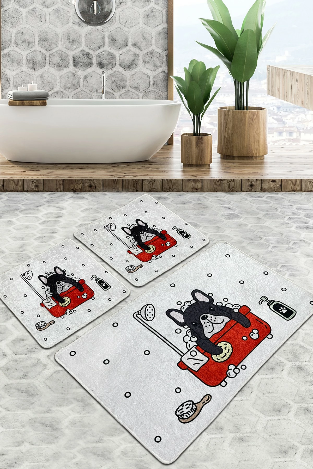 Set tapetash për banjo (3 copë), Mijölnir, dizajn me qen, Dogs Shower Djt
