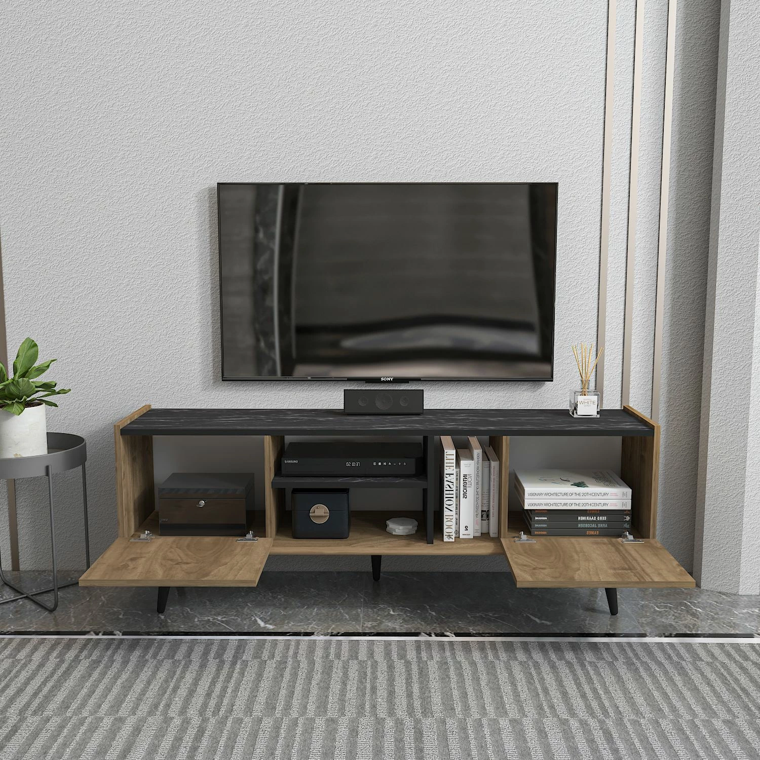 Komodë TV Skye Decor, Ekvador, ngjyrë arre dhe e zezë