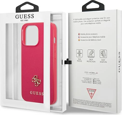 Mbështjellës Guess Saffiano 4G Small Metal Logo për iPhone 13 Pro/13, Rozë