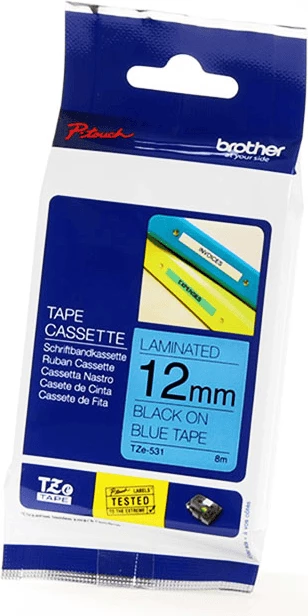 Shirit etiketimi Brother TZe-531 12mm 8m i laminuar, i zi në blu