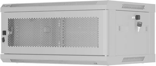 Kabinet rack muri 19", Lanberg WF01-6404-23S, 4U 600x450, derë e perforuar, 4 shina, 2 vende ventilatori, IP20 60 kg, gri, Flat Pack