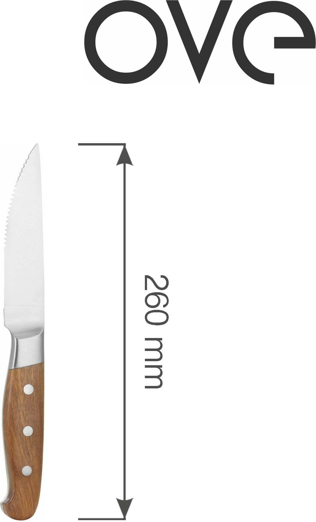 Set thikash bifteku OVE Mykonos 260 mm, doreza pakkawood, rosewood, 6 copë në kuti dhurate