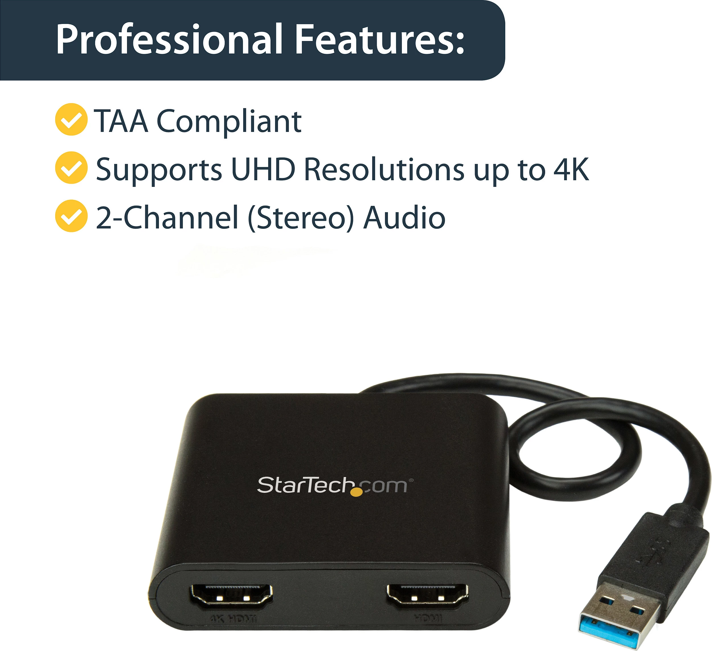 Adapter StarTech USB32HD2, USB 3.0 në 2x HDMI, 4K/30Hz, i zi
