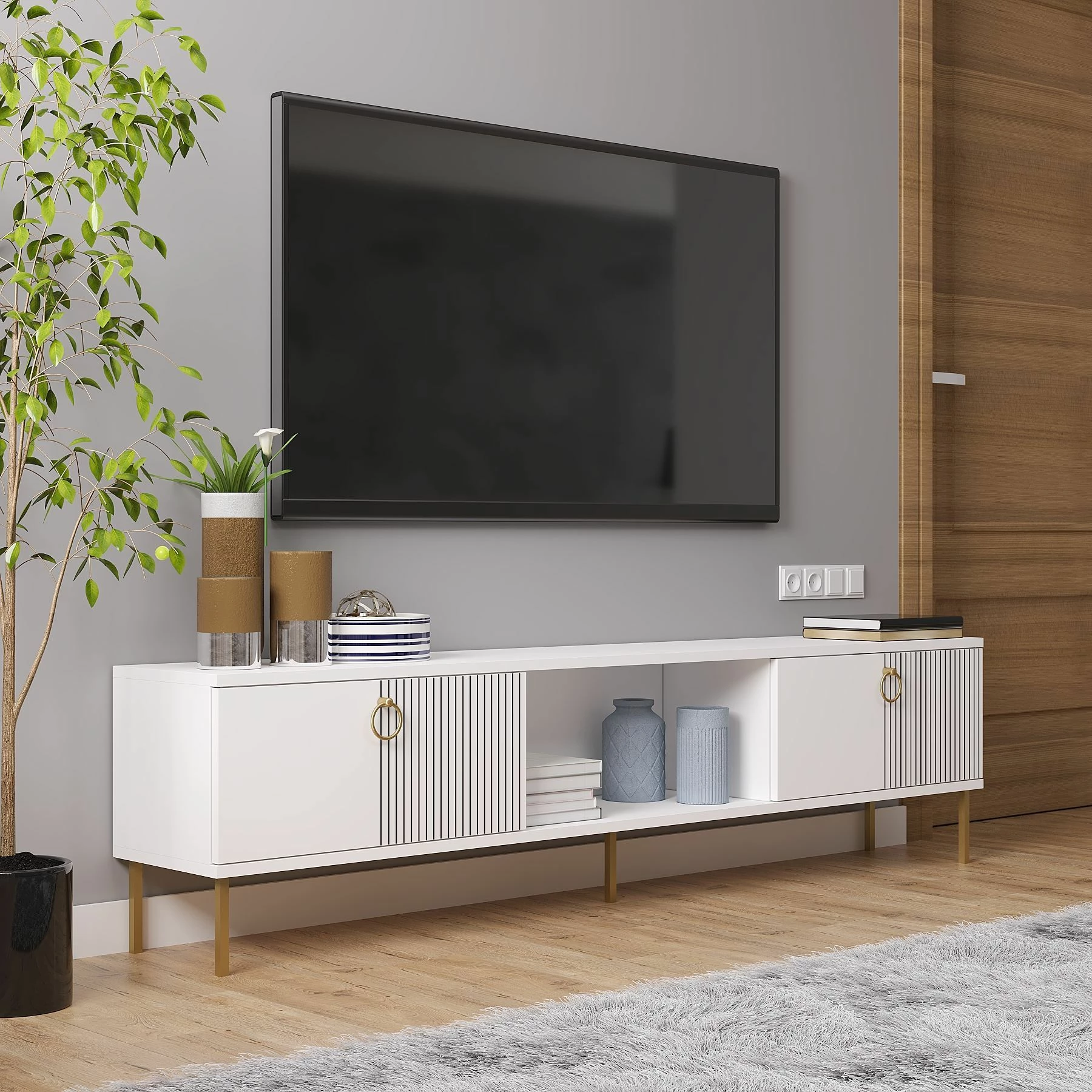 Komodë për TV Skye Decor, ngjyrë e bardhë, Paye