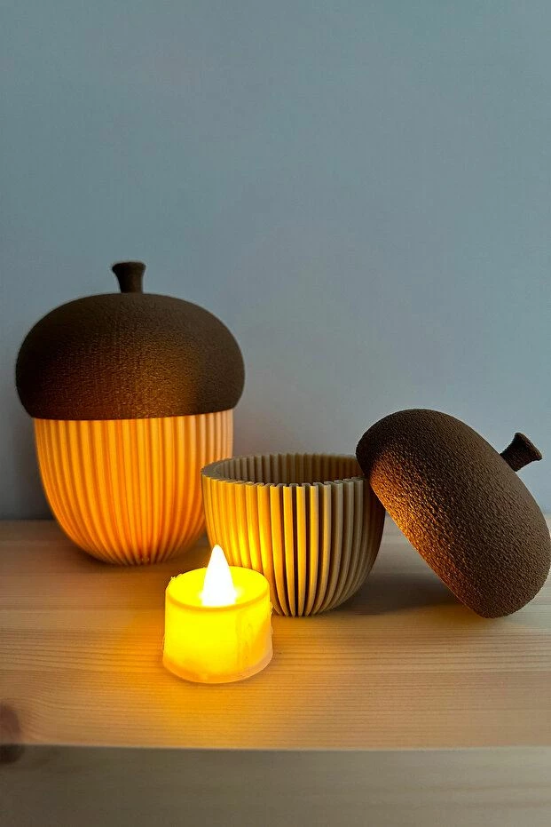 Set dekorativ prej 2 pjesësh, mbajtëse qirinjsh, ngjyrë bezhë dhe kafe, Evila Originals, Lighting Acorn