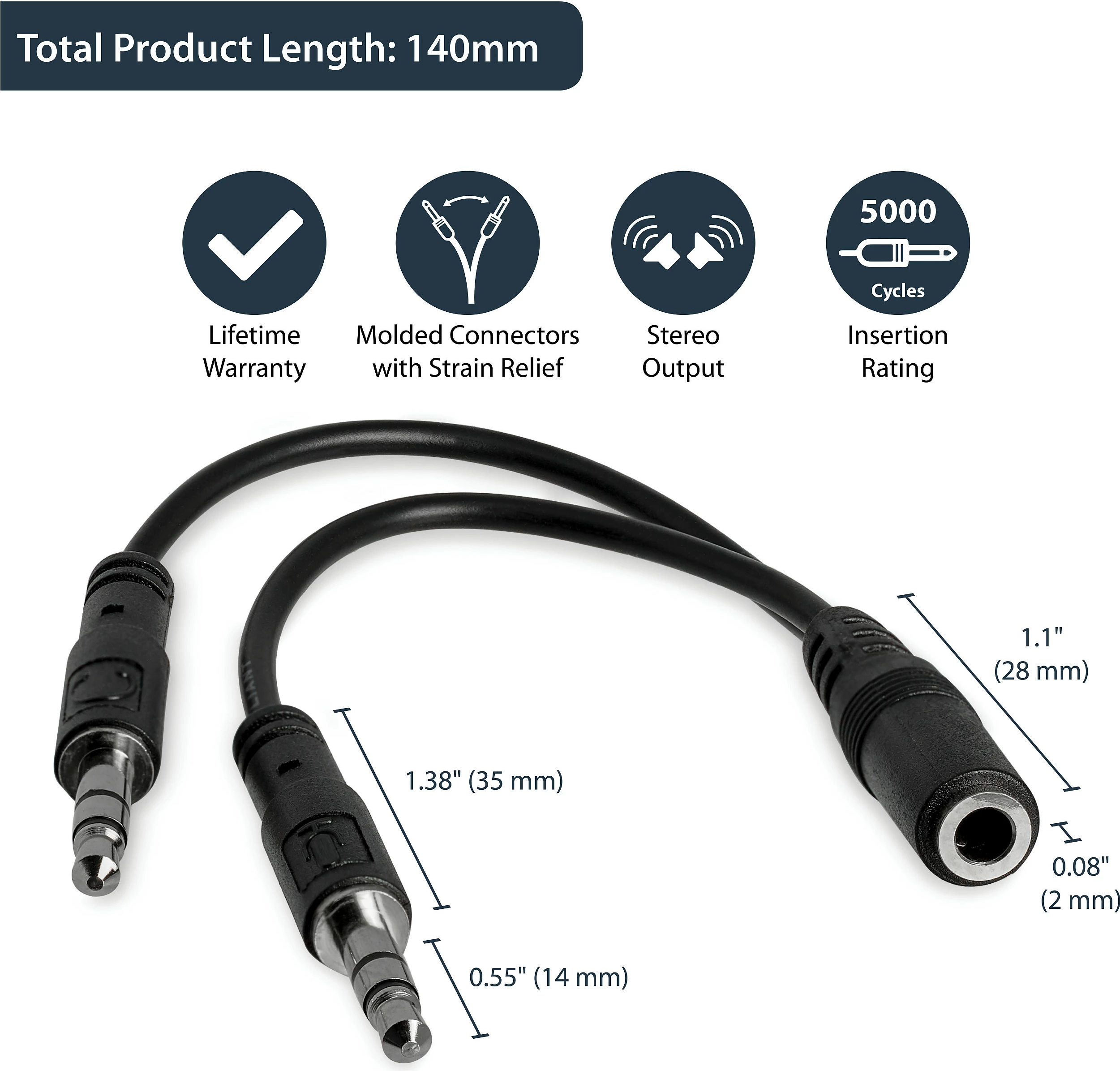 Adapter splitter Kufje StarTech MUYHSFMM, 3.5mm 4-pin në 2x 3.5mm (audio+mikrofon), 0.13m, i zi