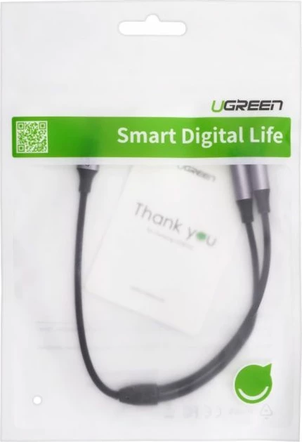 Adapter audio USB-C në 2x 3.5 mm UGREEN 30732, 25 cm, argjend, polybag