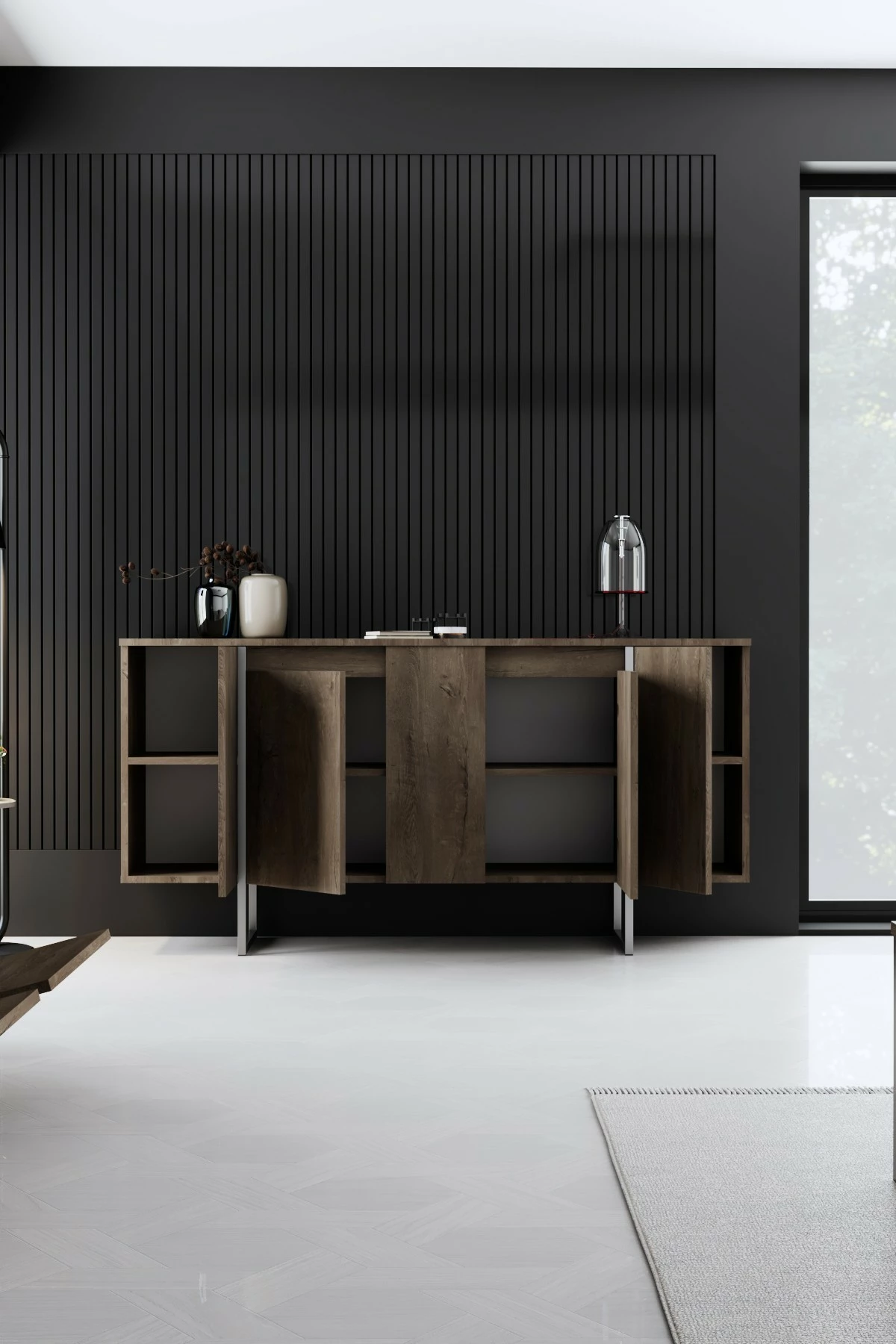 Konsol Skye Decor, ngjyrë arre, këmbë metalike argjendi, Luxe